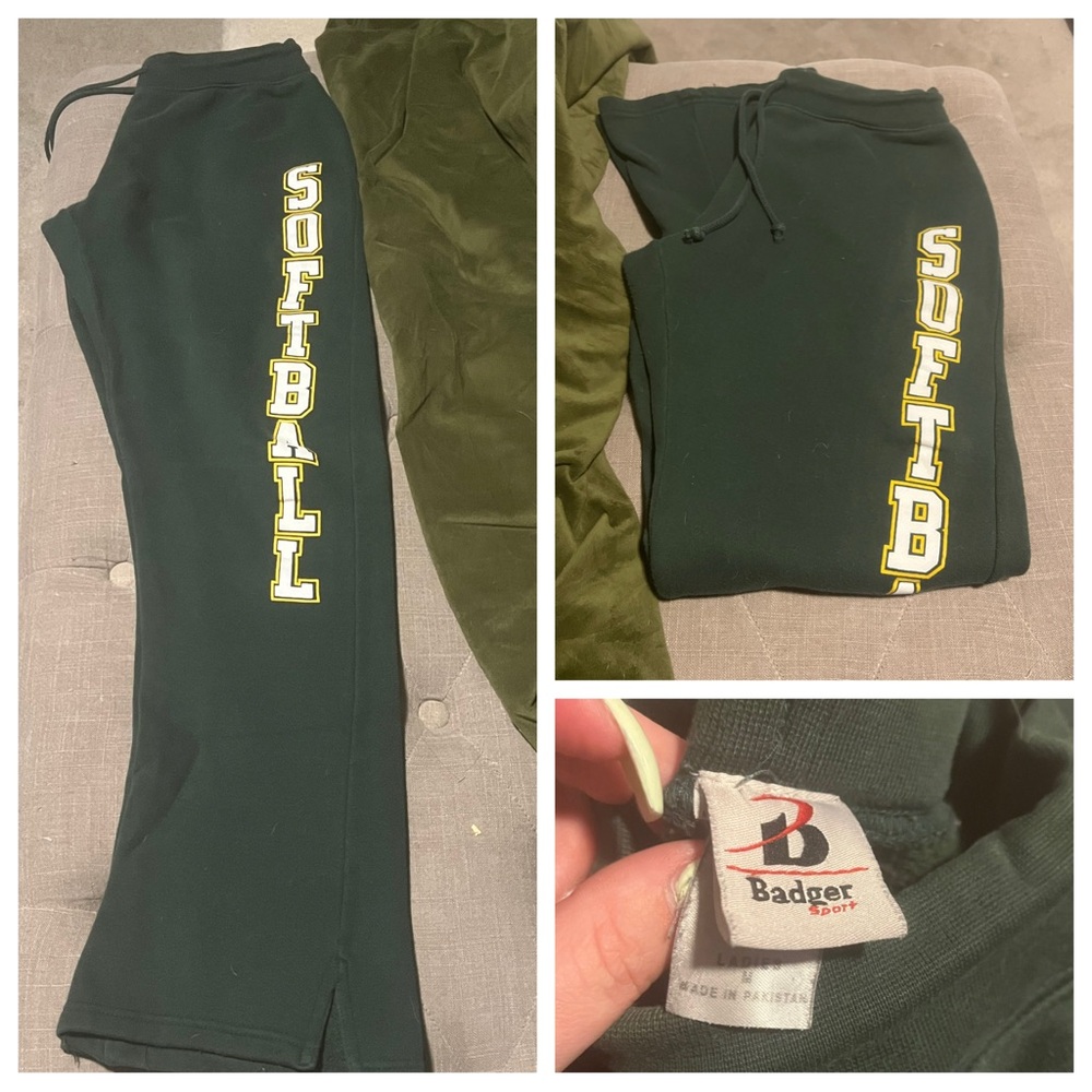 Juniors Green Softball Sweatpants